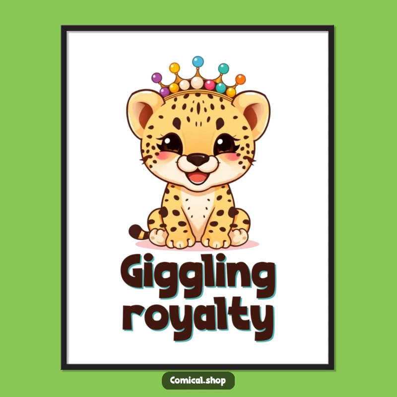 Funny Cheetah Cub Bead Crown Digital Art: Giggling Joy Instant Download, Funny Gift