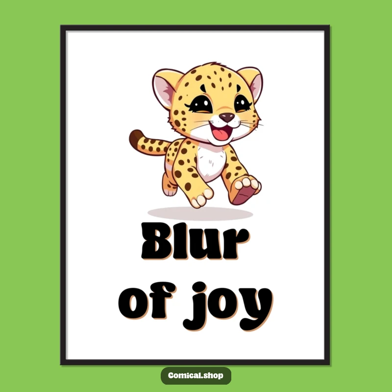 Funny Cheetah Cub Digital Art - Dynamic Running Art Print Gift