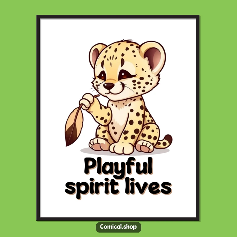 Funny Cheetah Cub Feather Digital Art - Instant Playful Download