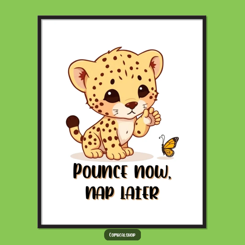 Funny Cheetah Cub Pounce Digital Print - Instant Humor for Walls, Perfect Gift