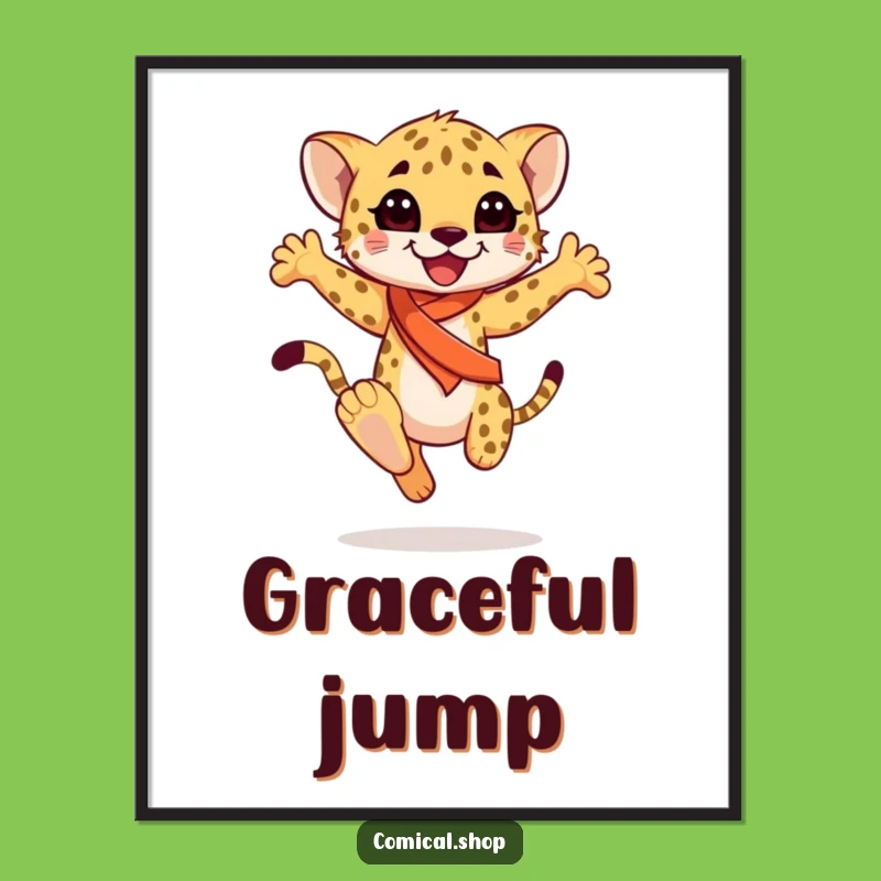Funny Cheetah Cub Sash Digital Art: Graceful Leap Instant Download, Funny Gift