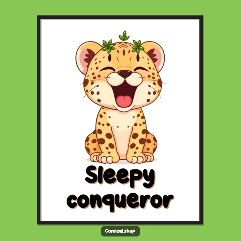 Funny Cheetah Cub Yawn Digital Art: Crowned Victor Download, Hilarious Art