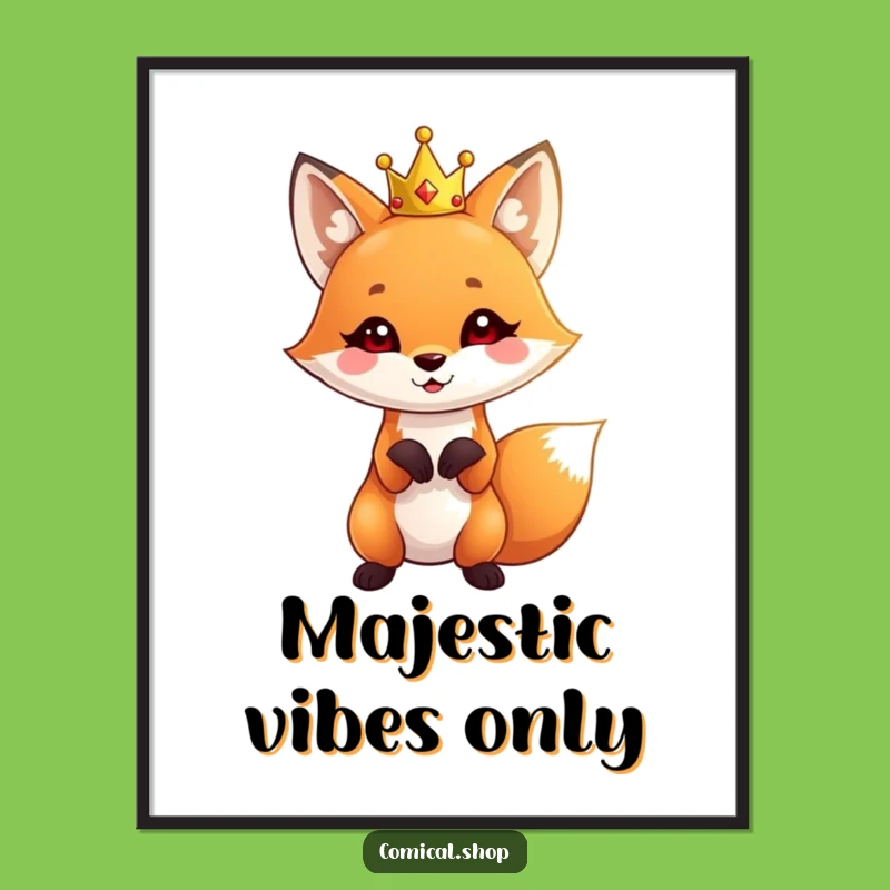 Funny Fox Crown Digital Print: Regal Fox Artwork, Artistic Funny Gift for Any Space