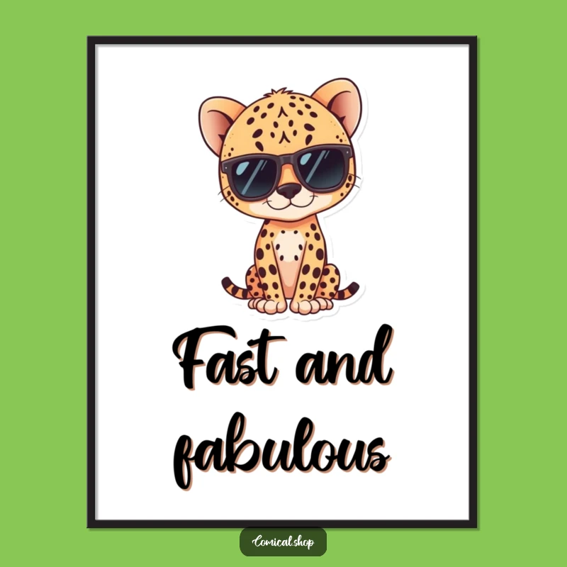 Funny Kawaii Cheetah Digital Art: Cool Pose Illustration for Instant Decor