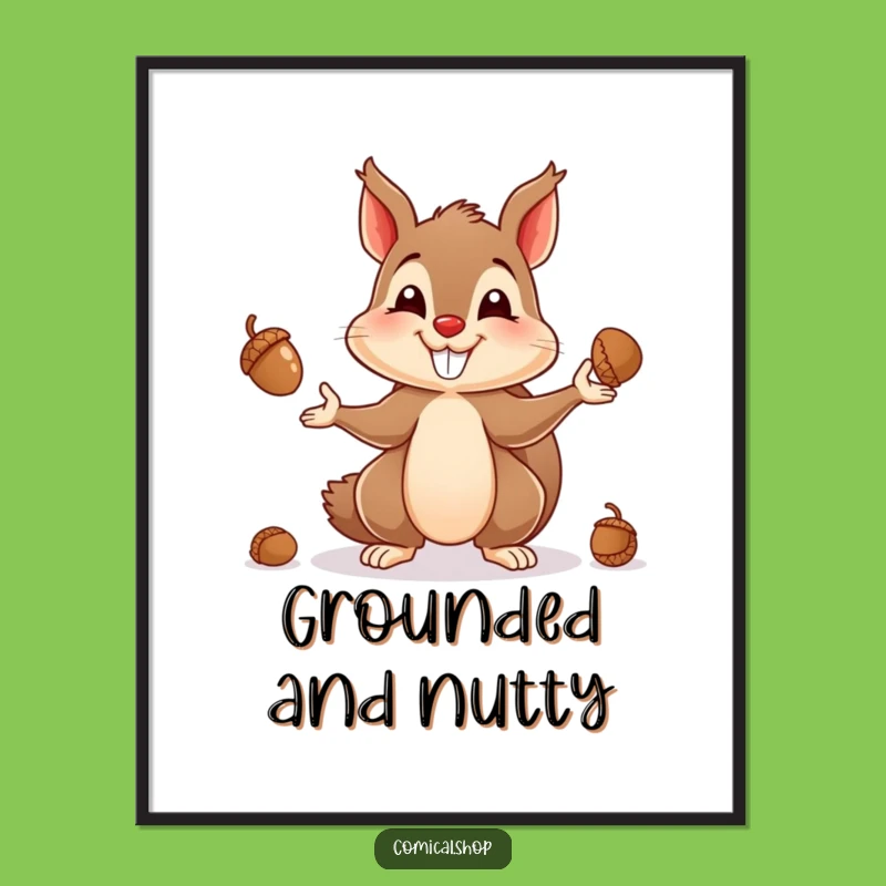 Funny Squirrel Juggling Digital Art - Mischievous Acorn Toss Printable, Quirky Funny Gift