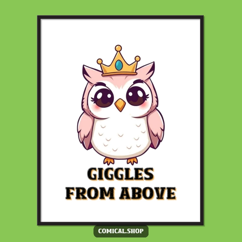 Funny Owl Crown Digital Print: Curious Giggling Bird Artwork, Whimsical Funny Gift for Walls