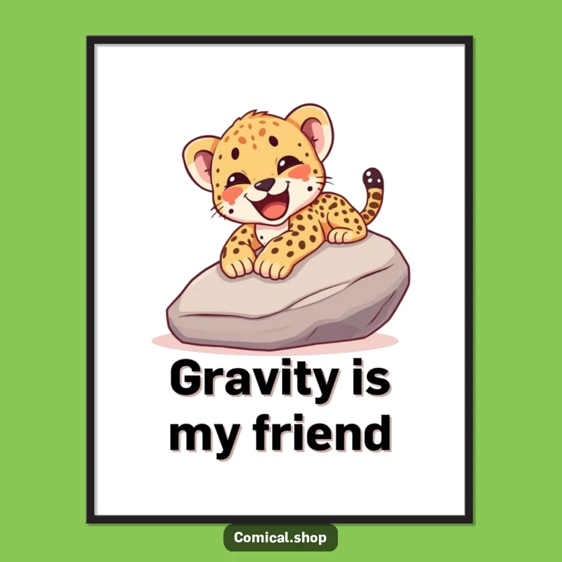 Funny Cheetah Cub Slide Digital Print - Instant Joy for Walls, Perfect Gift