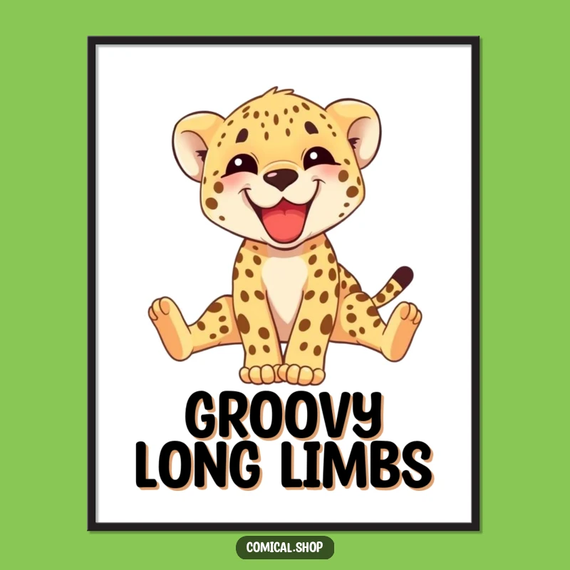 Funny Cheetah Cub Stretching Digital Art: Adorable Printable Gift