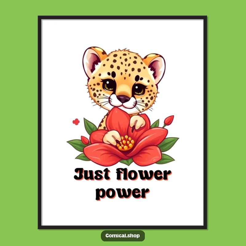 Funny Cheetah Cub Flower Peek Digital Print - Instant Charm, Perfect Gift