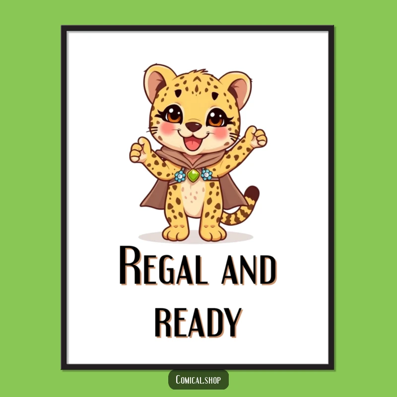 Funny Cheetah Cub Cape Digital Print: Triumphant & Sparkly Wall Art Gift