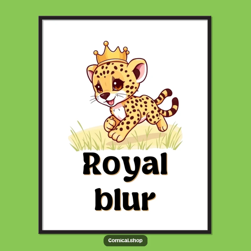 Funny Cheetah Cub Crown Digital Art: Playful Royal Zoom Instant Download, Funny Gift