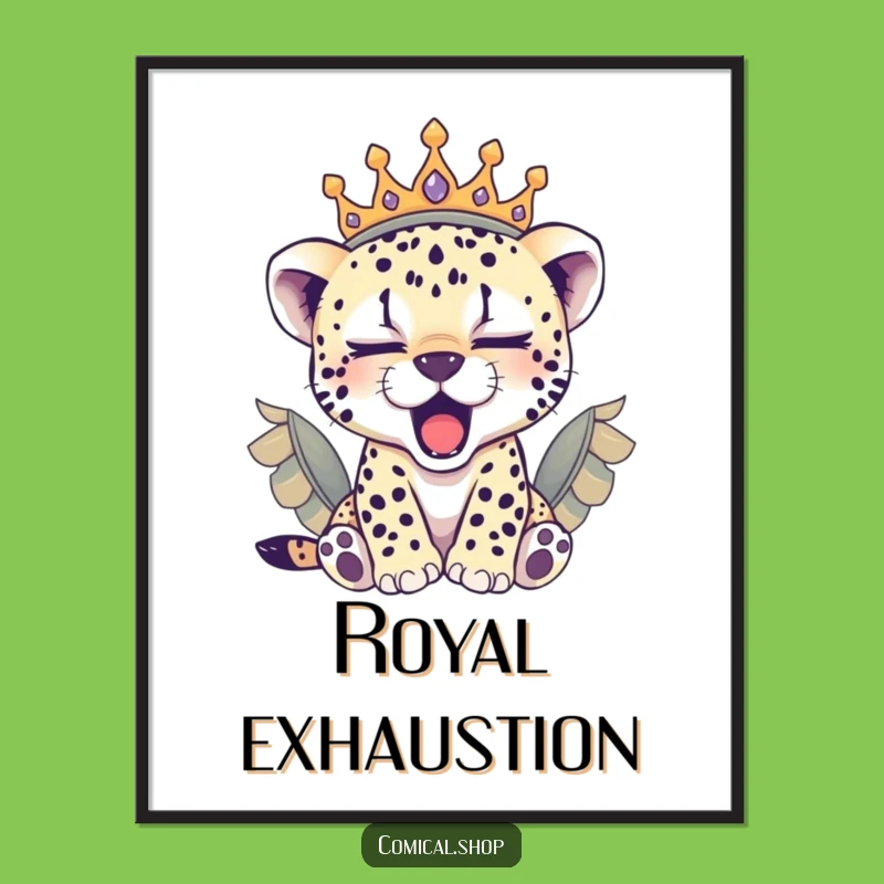 Funny Sleepy Cheetah Cub Crown Digital Print: Cozy Art Gift for Sweet Dreams