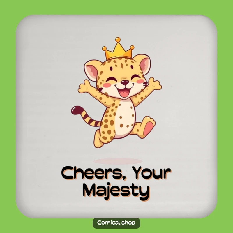 Funny Cheetah Cub Crown Coasters - Royal Protection for Surfaces