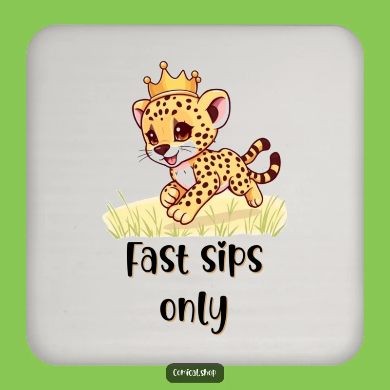 Funny Cheetah Cub Crown Coaster: Royal Spill Protection, Perfect Funny Gift