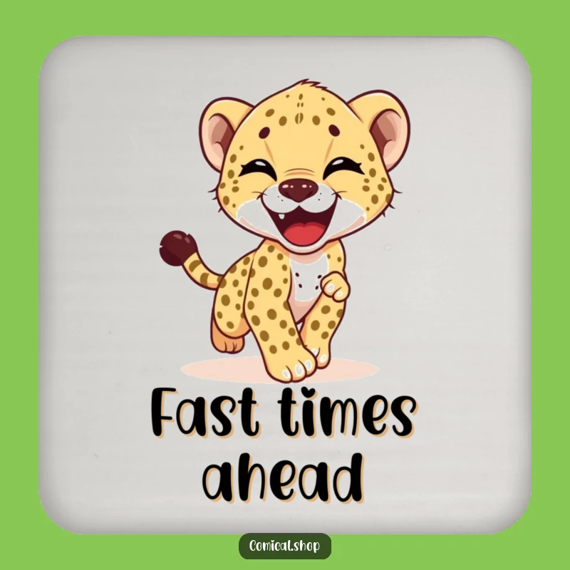 Funny Cheetah Cub Coaster - Joyful Tail Chase Protection for Tables