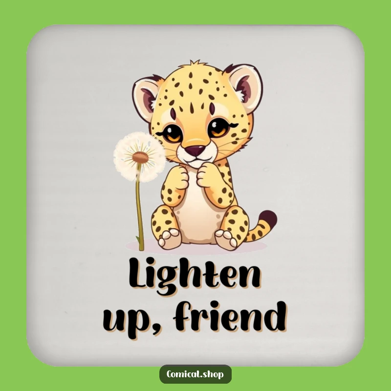 Funny Cheetah Cub Dandelion Coaster: Protect Surfaces with Playful Style