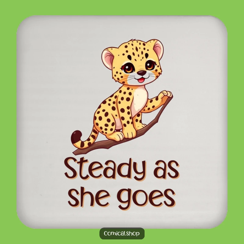 Funny Cheetah Cub Drink Coaster: Graceful Surface Protector, Hilarious Woodland Surprise