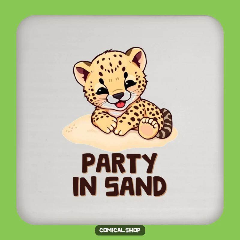 Funny Cheetah Cub Drink Coaster: Protect Surfaces with Rolling Fun, Cute Animal Gift