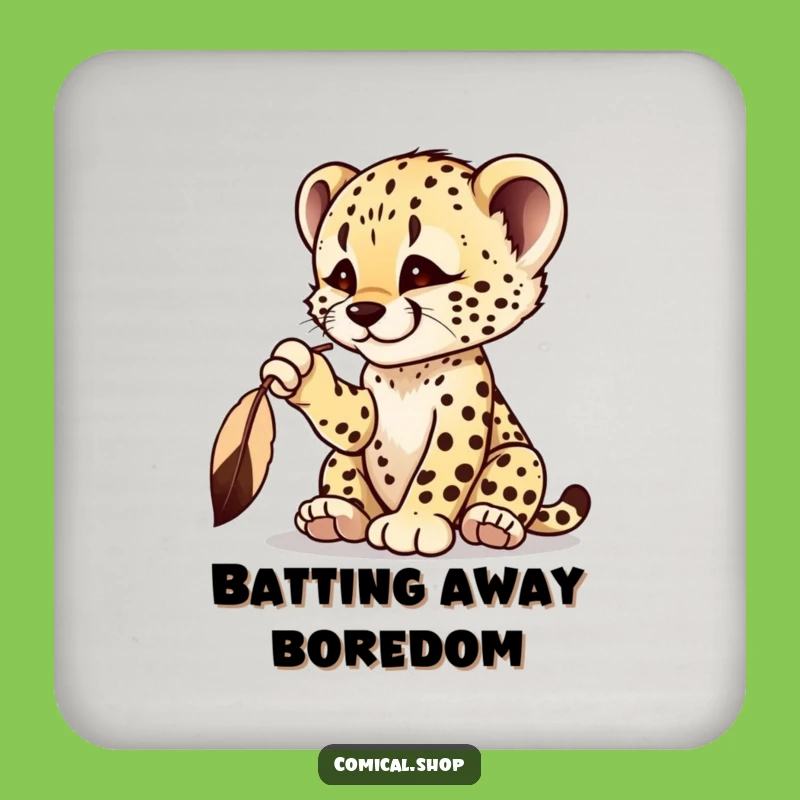Funny Cheetah Cub Feather Coasters - Playful Protection for Surfaces