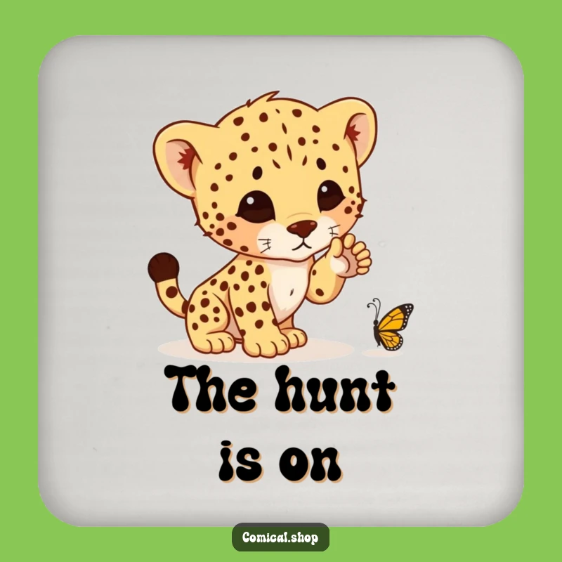 Funny Cheetah Cub Pounce Coaster Set - Protect Surfaces with Humor, Great Gift