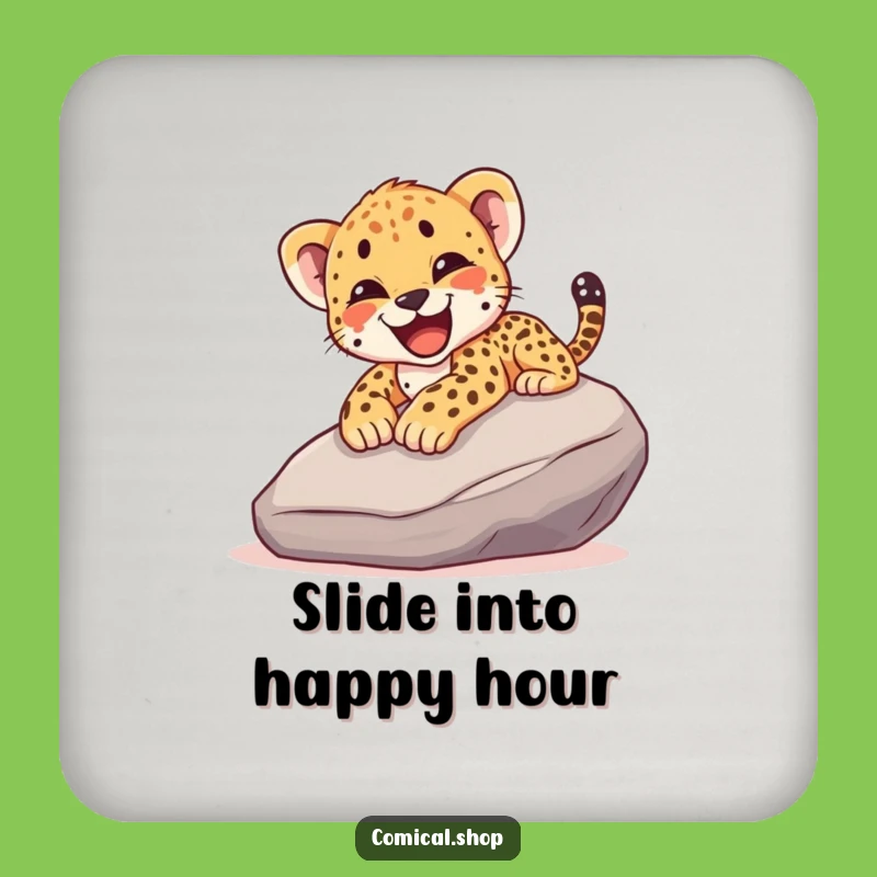 Funny Cheetah Cub Slide Coaster Set - Sip with Smiles, Great Gift