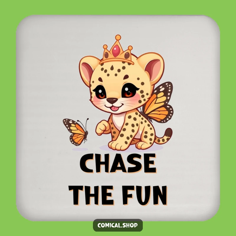 Funny Cheetah Cub Tiara Coaster: Playful Table Protector, Perfect Funny Gift