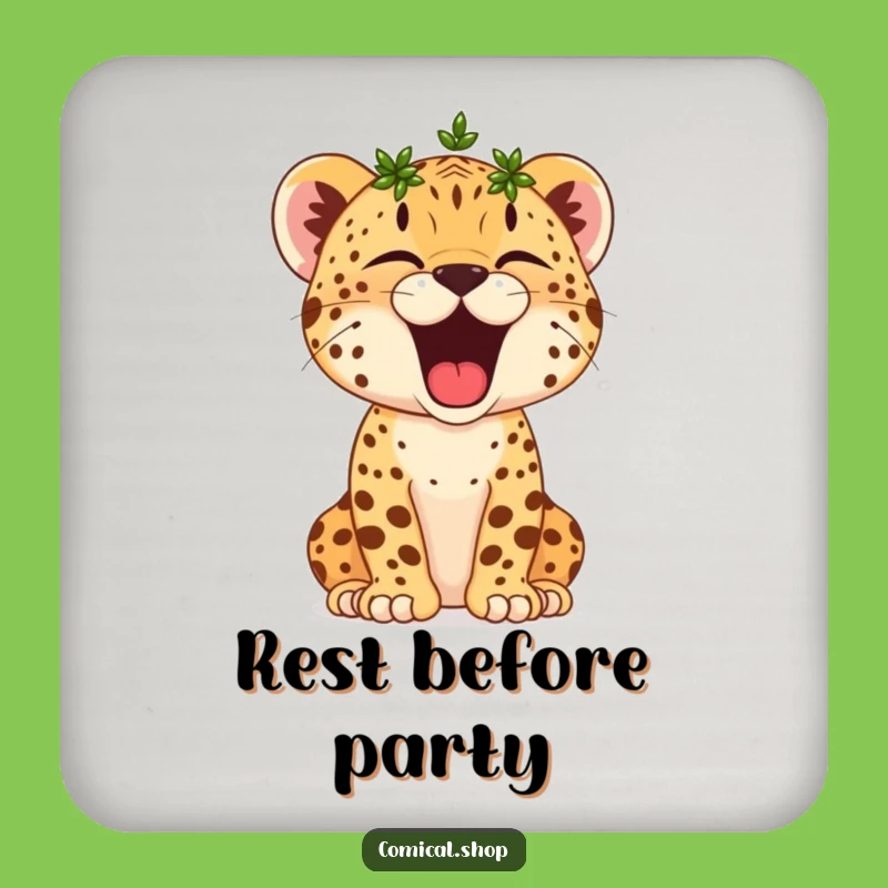 Funny Cheetah Cub Yawn Drink Coaster: Crowned Surface Protection, Hilarious Nap Accessory