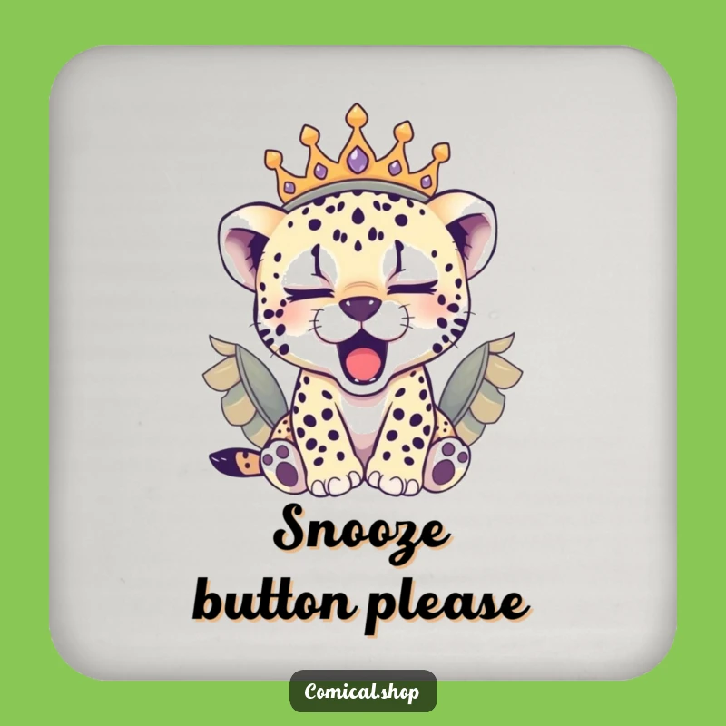 Funny Sleepy Cheetah Cub Crown Coaster Set: Royal Protection Gift for Surfaces