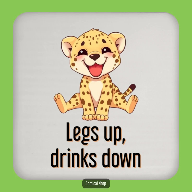 Funny Cheetah Cub Coaster: Adorable Stretching Drink Protector Gift