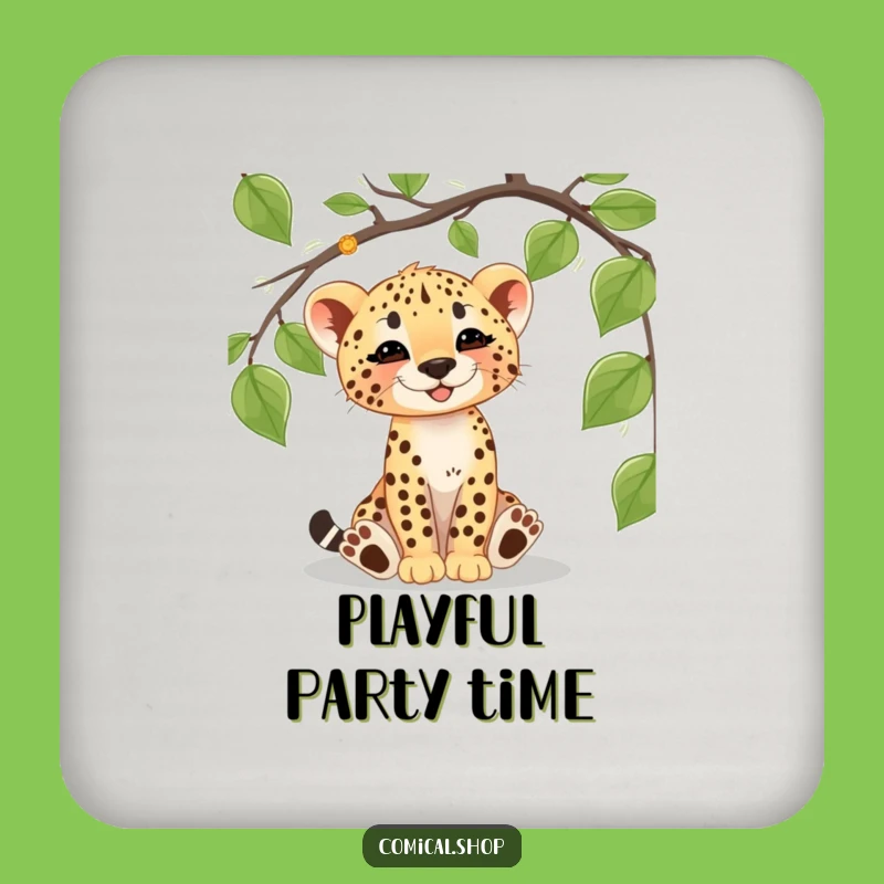 Funny Cheetah Cub Vine Drink Coaster: Protect Surfaces with Playfulness