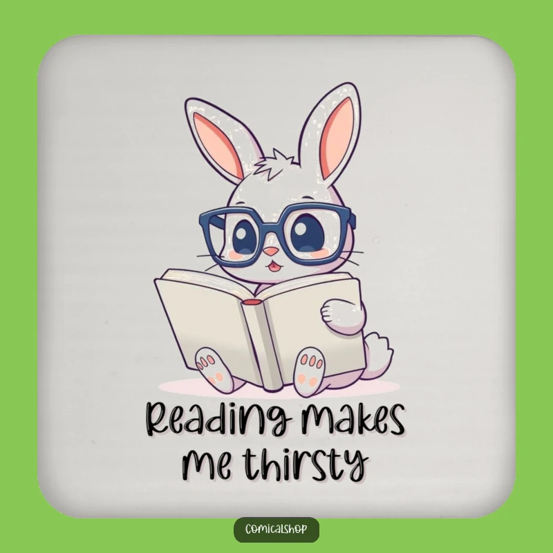 Funny Bunny Reading Drink Coaster - Cute Bookworm Decor, Protect Surfaces Funny Gift Idea