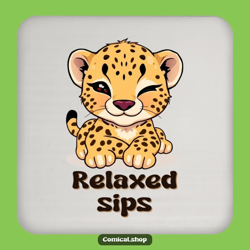 Funny Cheetah Cub Wink Drink Coaster: Sip with Playful Style