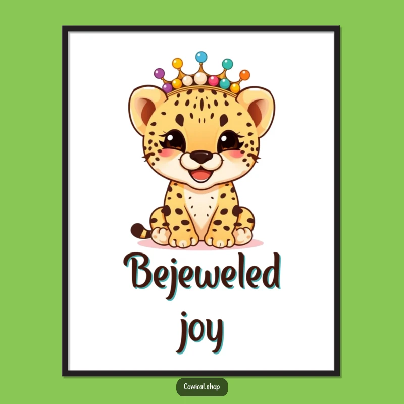 Funny Cheetah Cub Bead Crown Poster: Giggling Joy Art, Perfect Funny Gift