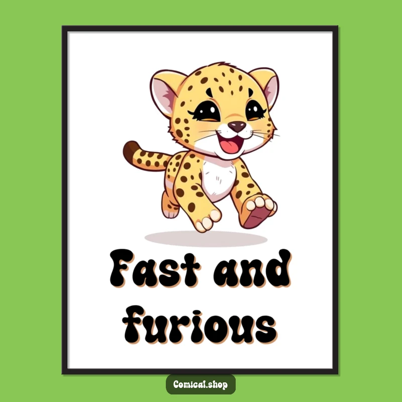 Funny Cheetah Cub Poster - Dynamic Motion Art for Wall Decor Gift