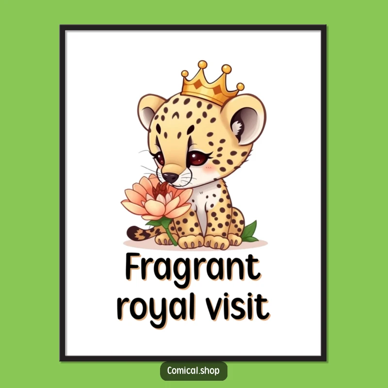 Funny Cheetah Cub Crown Poster: Curious Nature Art, Perfect Funny Gift