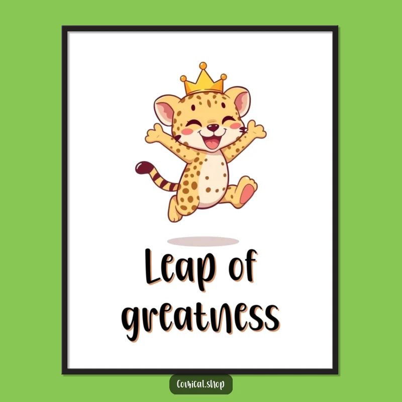 Funny Cheetah Cub Crown Poster - Joyful Leap Wall Art