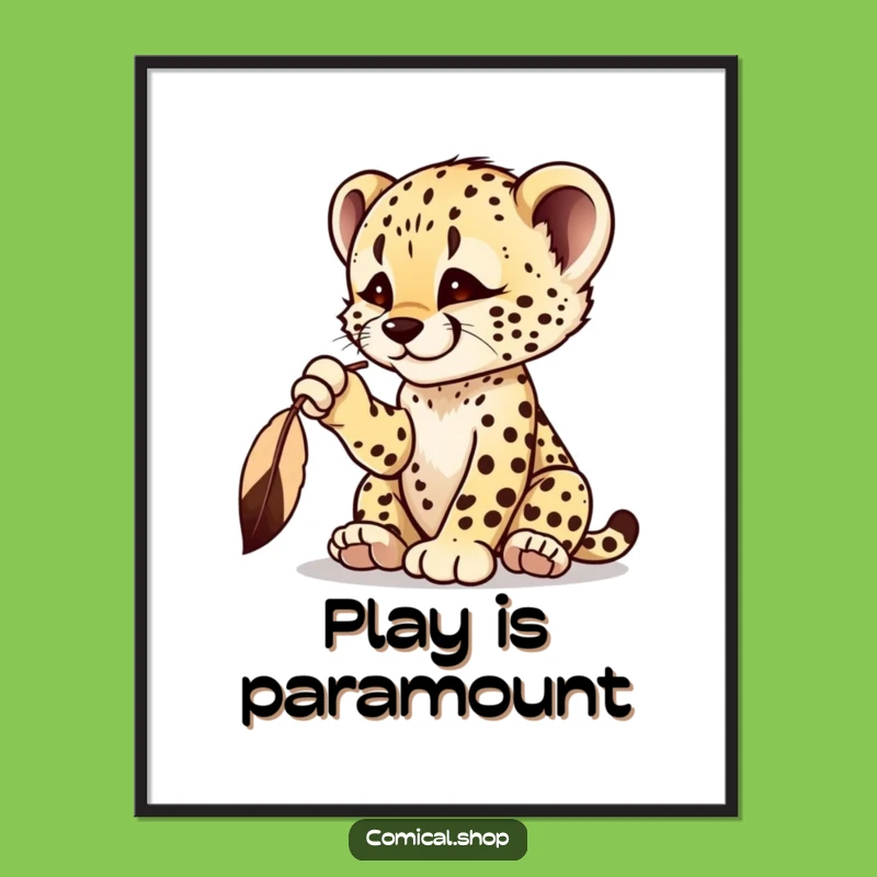 Funny Cheetah Cub Feather Poster - Playful Pursuit Wall Art