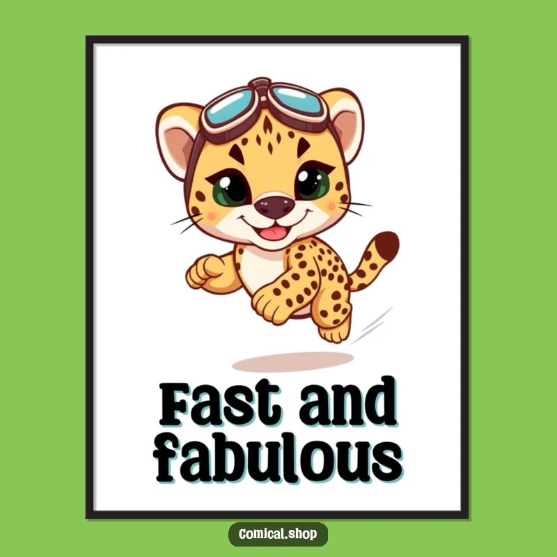 Funny Cheetah Cub Racing Poster - Dynamic Wall Art for Speed Lovers