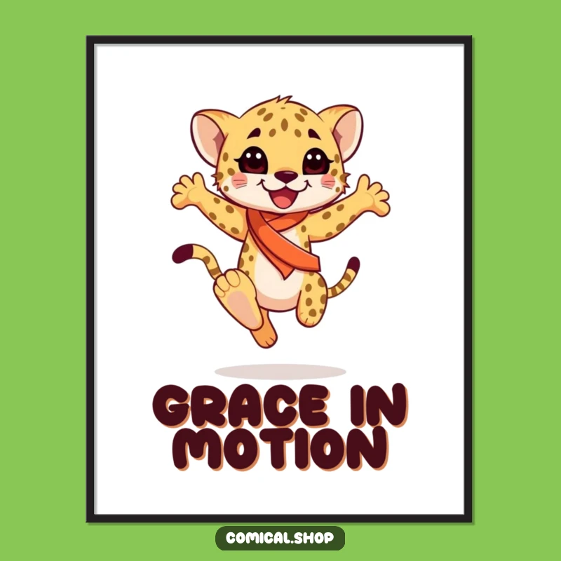 Funny Cheetah Cub Sash Poster: Graceful Leap Art, Perfect Funny Gift