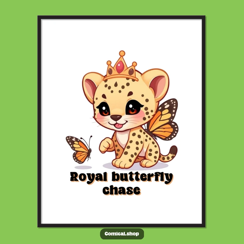 Funny Cheetah Cub Tiara Poster: Whimsical Chase Art, Perfect Funny Gift