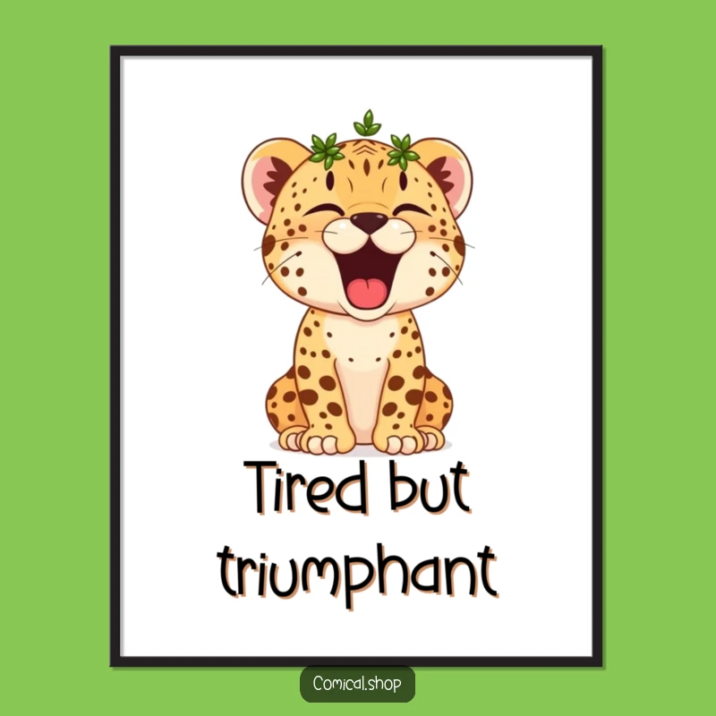 Funny Cheetah Cub Yawn Poster: Crowned Naptime Art, Hilarious Victorious Decor