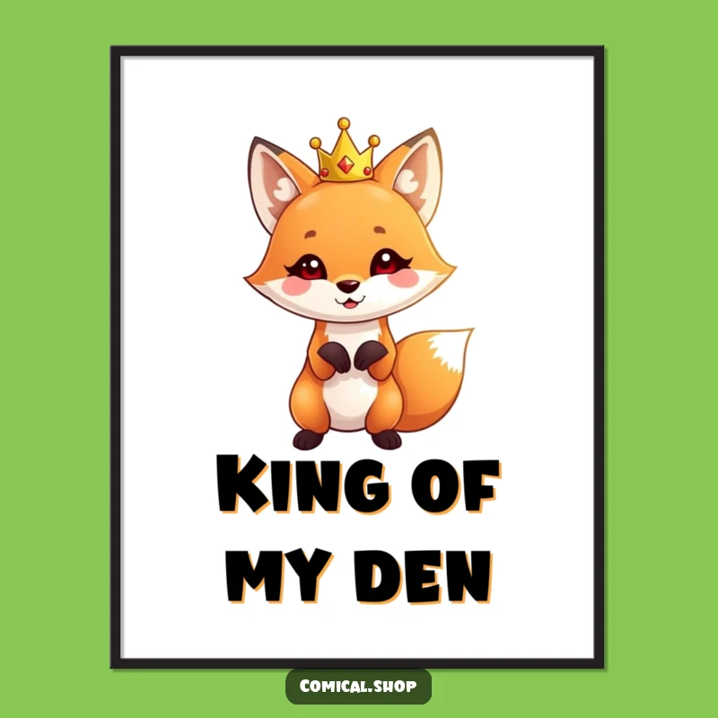 Funny Fox Crown Poster: Adorable Royal Fox Art, Chic Funny Gift for Wall Decor