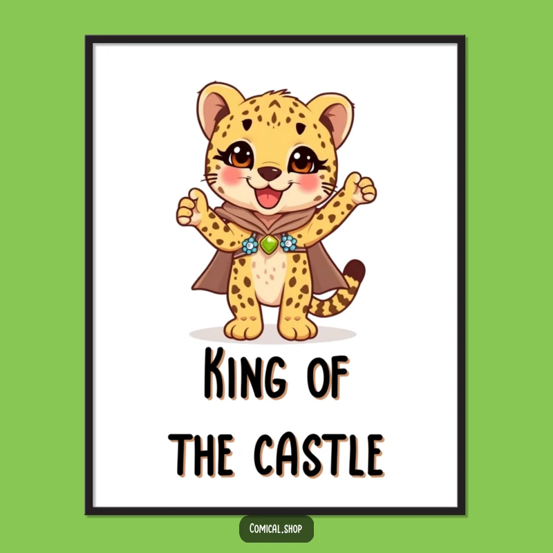 Funny Cheetah Cub Cape Poster: Triumphant Art Print Gift for Cheetah Lovers