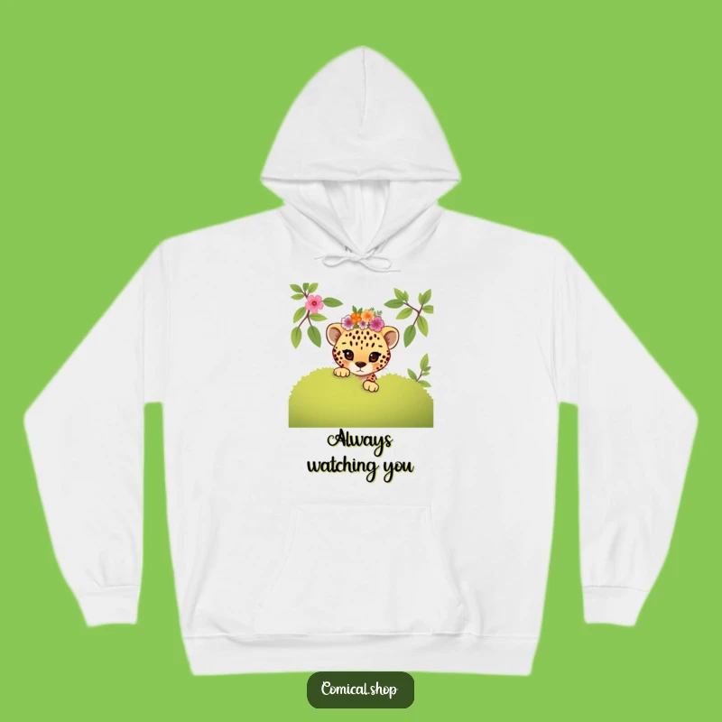 Funny Mischievous Cheetah Cub Floral Hoodie: Cozy & Playful Gift