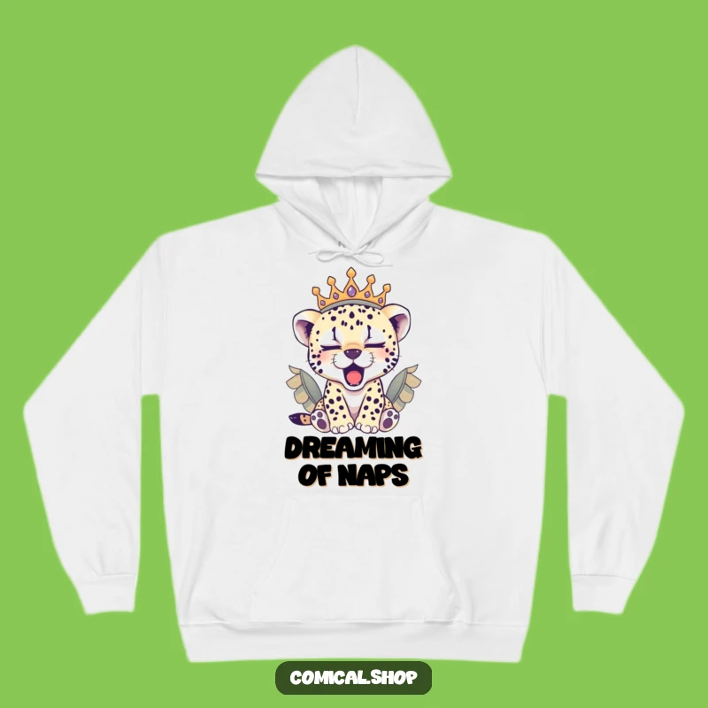 Funny Sleepy Cheetah Cub Crown Hoodie: Warm & Royal Gift for Cozy Moments
