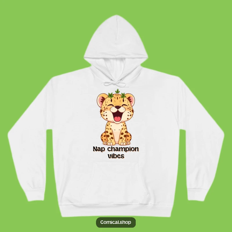Funny Cheetah Cub Yawn Hoodie: Cozy Victor Crowned, Hilarious Naptime Companion