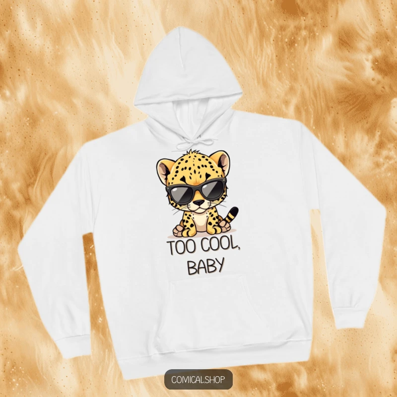 Funny cheetah cub hoodie with a cool cub wearing oversized sunglasses, ideal for comfort and style.