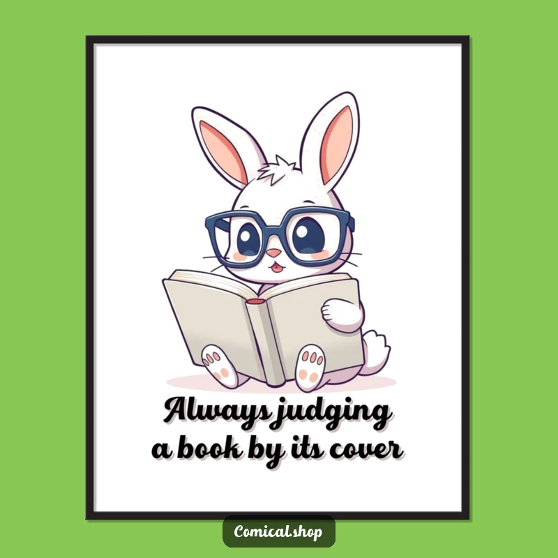 Free Printable Bunny Wall Art: Funny Glasses-Wearing Reader Study Scene Downloadable Home Decor