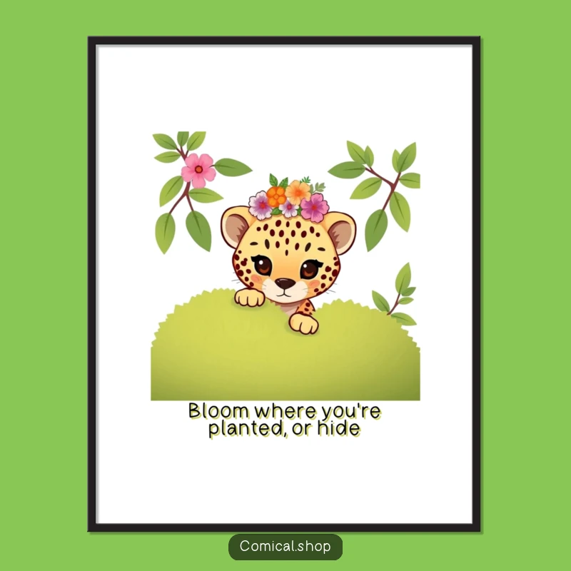 Free Printable Wall Art: Mischievous Cheetah Cub Floral Hide, Funny Decor Gift!