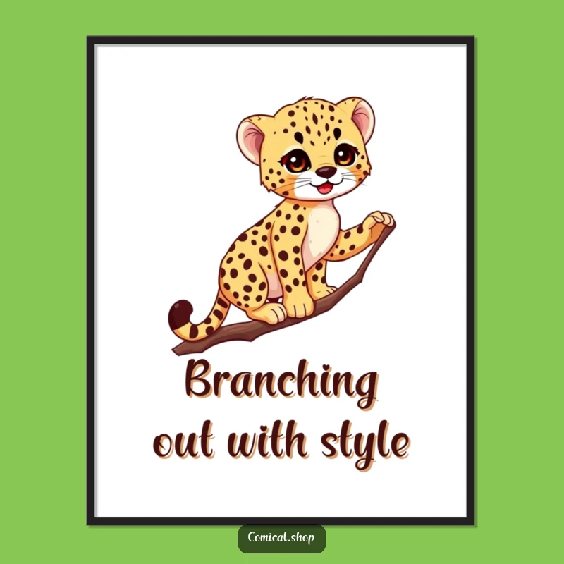 Free Printable Wall Art: Graceful Cheetah Cub Balancing Act Downloadable Art